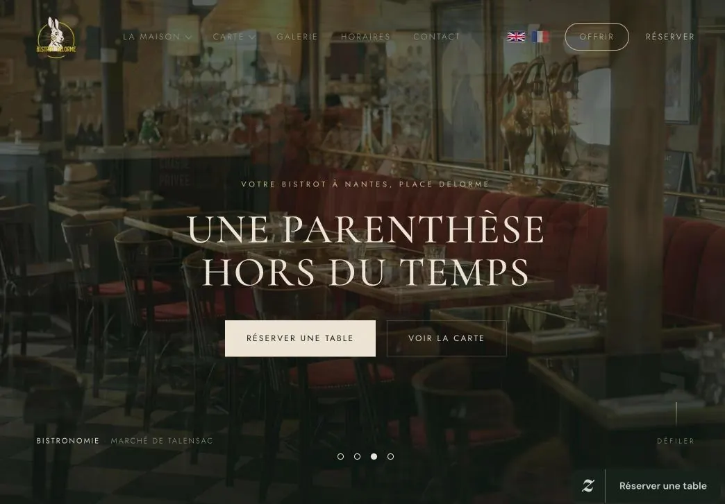 Site Bistrot Delorme sur ordinateur, réalisé par Affectio